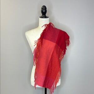 Chic Red and Pink Fringed Shawl